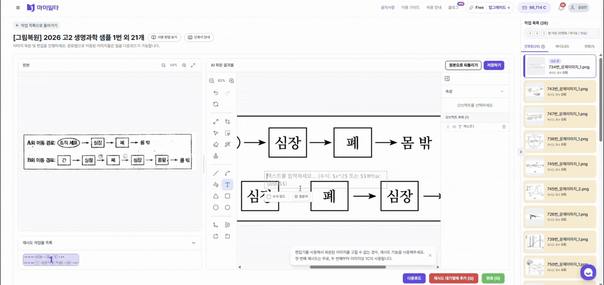 마이일타 일타조교 그림복원 생명과학 문제 그림 구조도 내 원문자 삽입 화면